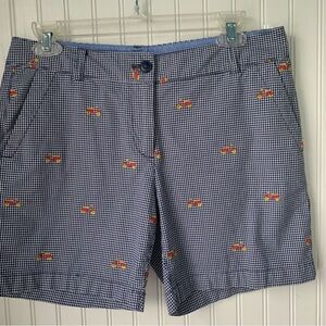 Talbots navy & white Checkered Shorts with Pink Embroidered motor bikes